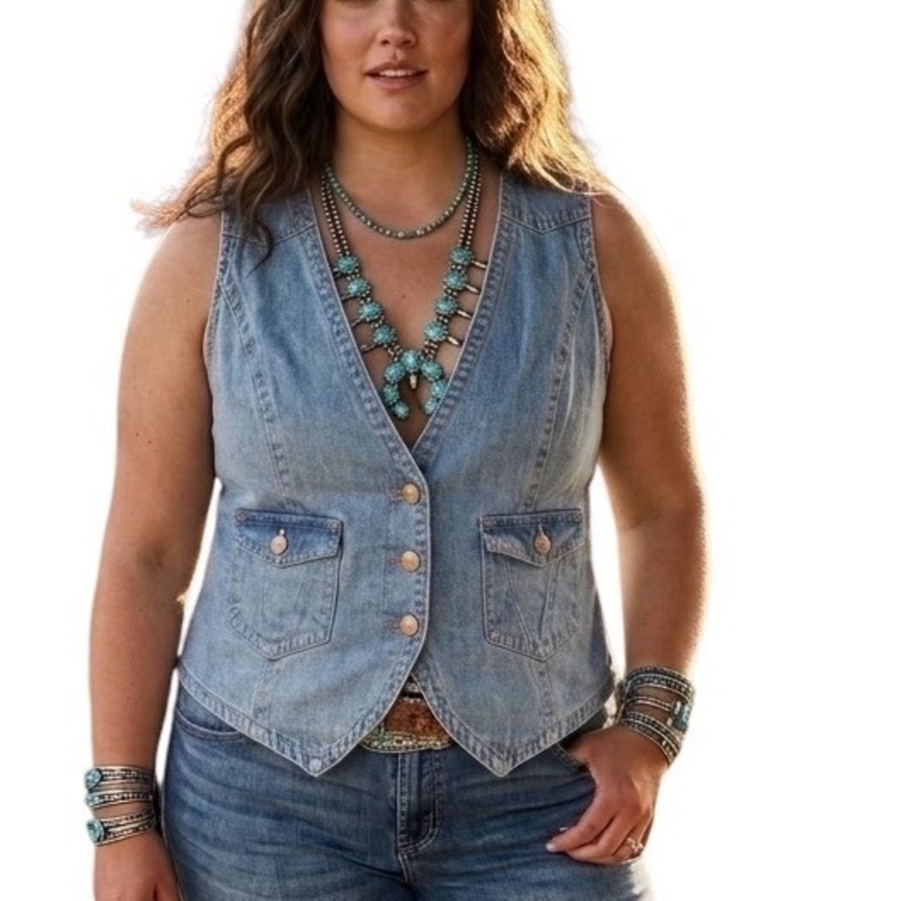 Bill Blass Vintage Deadstock Denim Vest Womens XL Cotton Western 90s Retro Chic